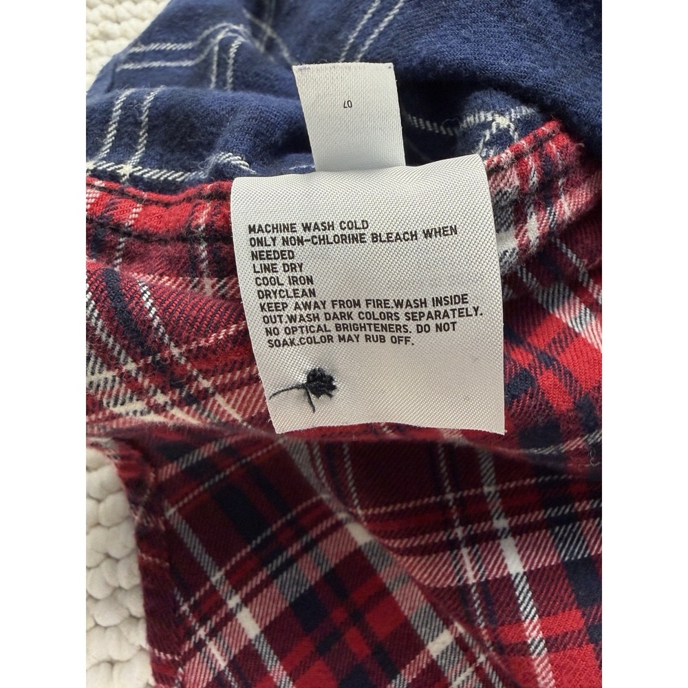 UNIQLO Mens XL Patchwork Plaid Flannel Shirt Red Navy Blue Cotton Button Up - Picture 5 of 6